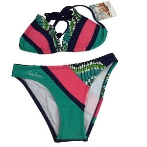 Seekers Australia Jade Jewel Halter Neck Two-Piece Bikini Swimsuit S NWT A83004